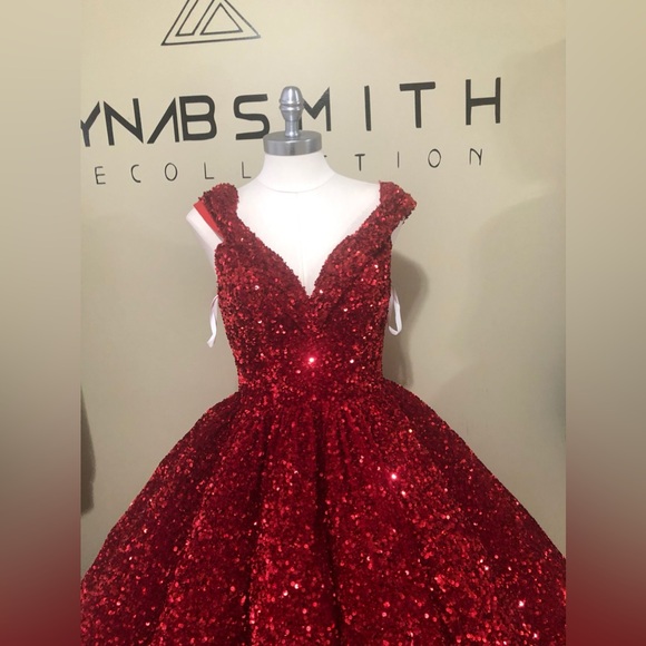 Red Sequin Heavy Lacrosse Back Ball Gown Wedding Dress - Picture 3 of 12